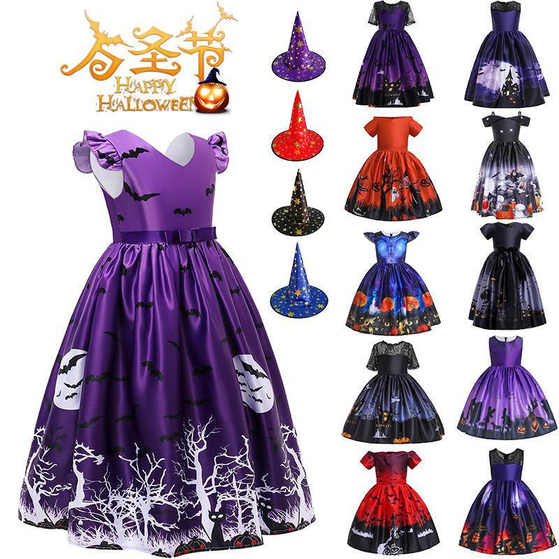 ハロウィンドレス 子供用コスプレ衣装 城の魔女プリントプリンセスドレス パーティーコスプレ衣装|undefined