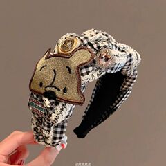 格纹蕾丝花边发箍小熊布标水晶爱心发饰编织布艺发卡2025新款头箍