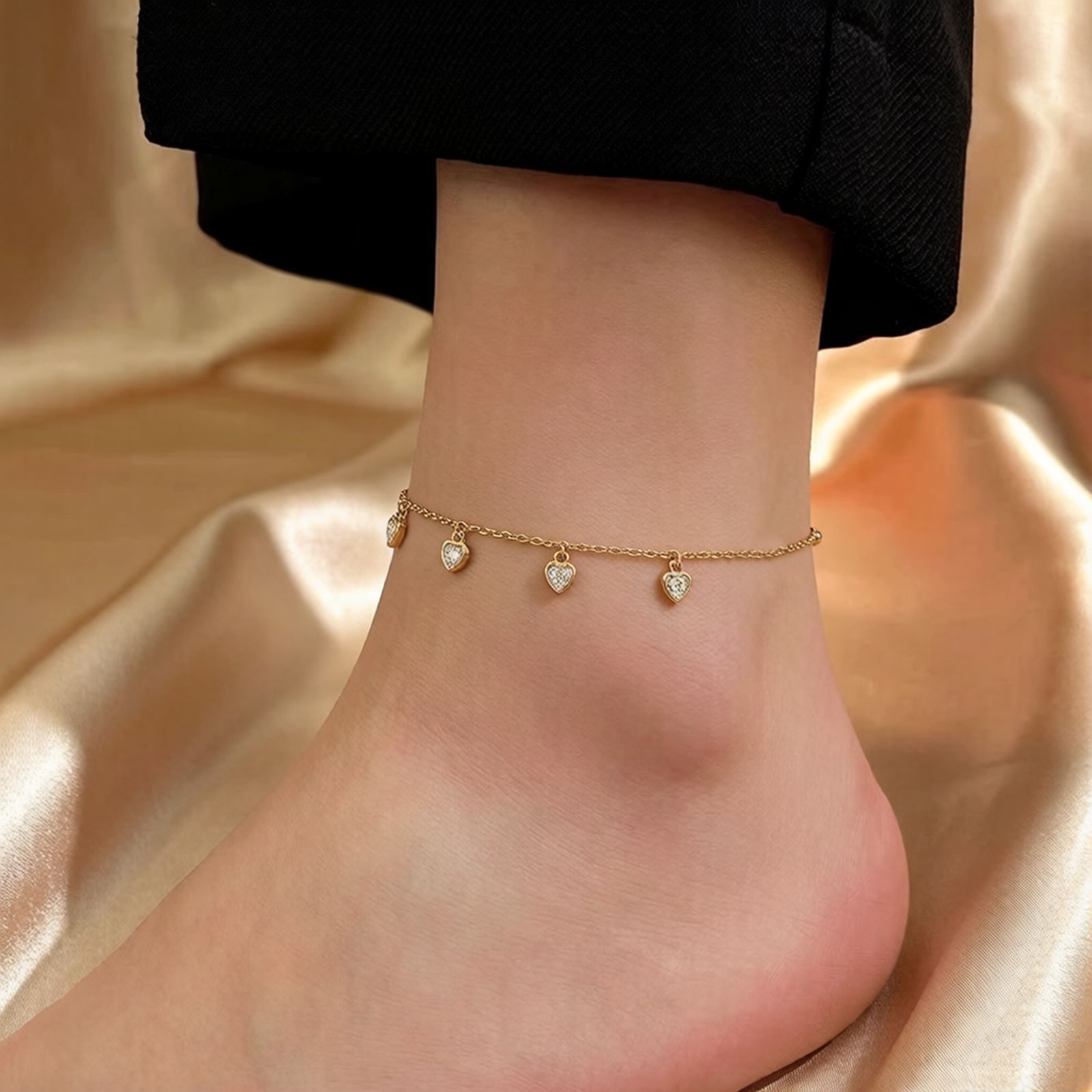 Tide de acero de titanio de doble capa de amor pulsera de tobillas de mujer chapado en oro 18K nuevo estilo universal no se desvanece de moda ligera pulsera de lujo