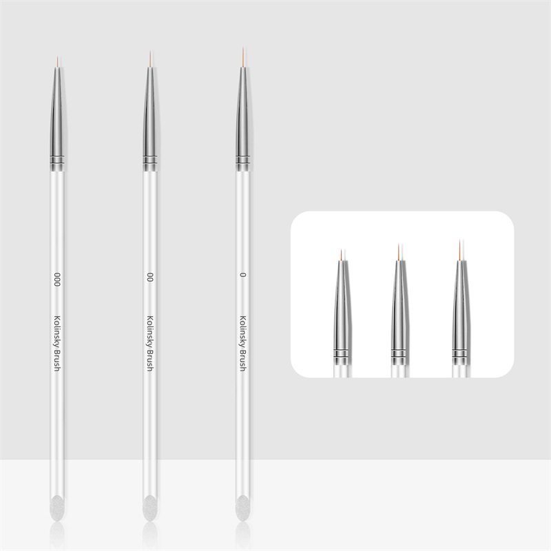 Cruz-frontera varilla de cristal transparente de tres piezas de dibujo pluma de pintura de uñas pluma de doble cabeza de doble propósito pluma de dibujo de uñas