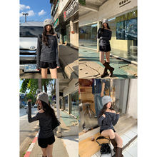 荡领条纹长袖t恤女早春2025新款修身显瘦设计感别致上衣