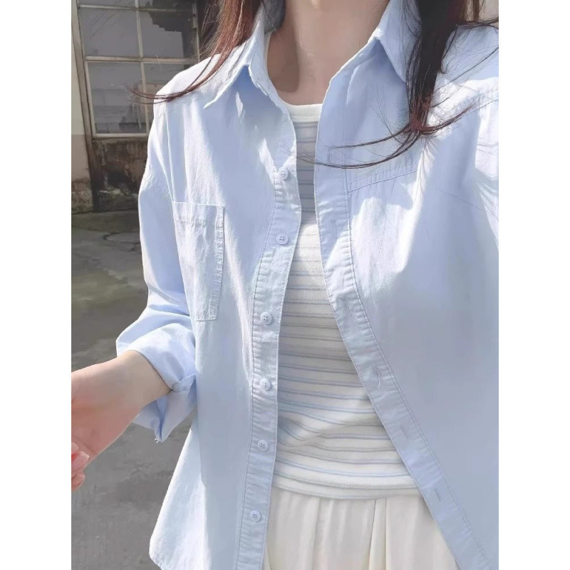 2025新款奶黄色纯棉衬衫女夏季叠穿宽松衬衣外套外穿防晒|undefined