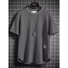 捡漏尾单大牌排汗透气华夫格圆领短袖T恤男耐脏耐磨宽松半袖