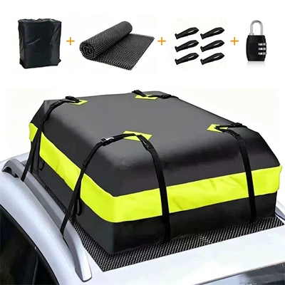 Cross-border thickened roof bag made of 450D Oxford fabric for self-driving camping, car roof storage bag, waterproof luggage bag for self-driving trips (Kempinq və səyahət) - yellow-roof-bag-anti-slip-mat-6-door-grooves-lock