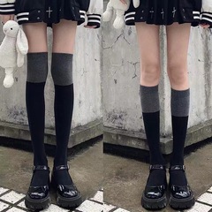 Socks for Women, Knee-High Socks, Spring and Autumn Season, Black and Grey Striped, Mid-Calf, Over-the-Knee, Half-Calf, Ins Trendy, Student Style, Black