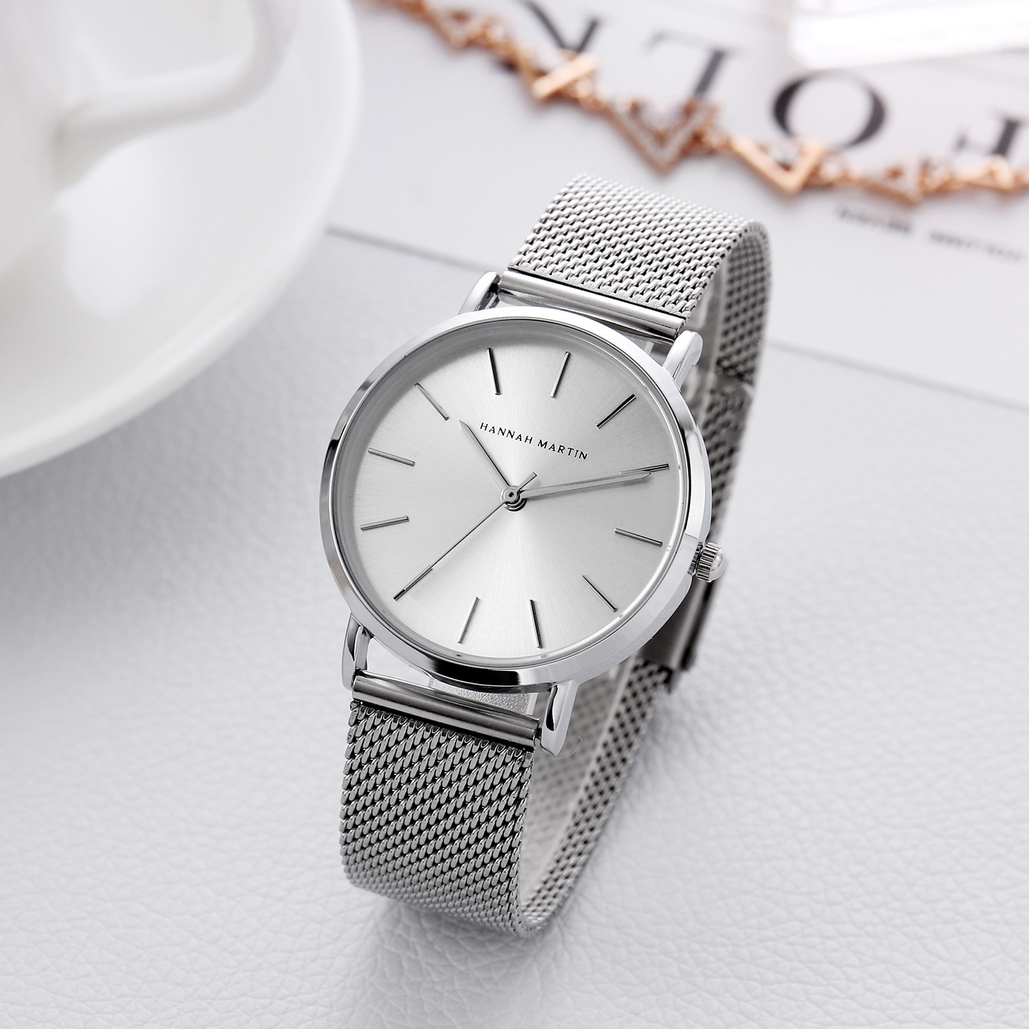 Japanese movement woven mesh belt waterproof quartz 36mm simple large three needle dw women's watch_voghion.com