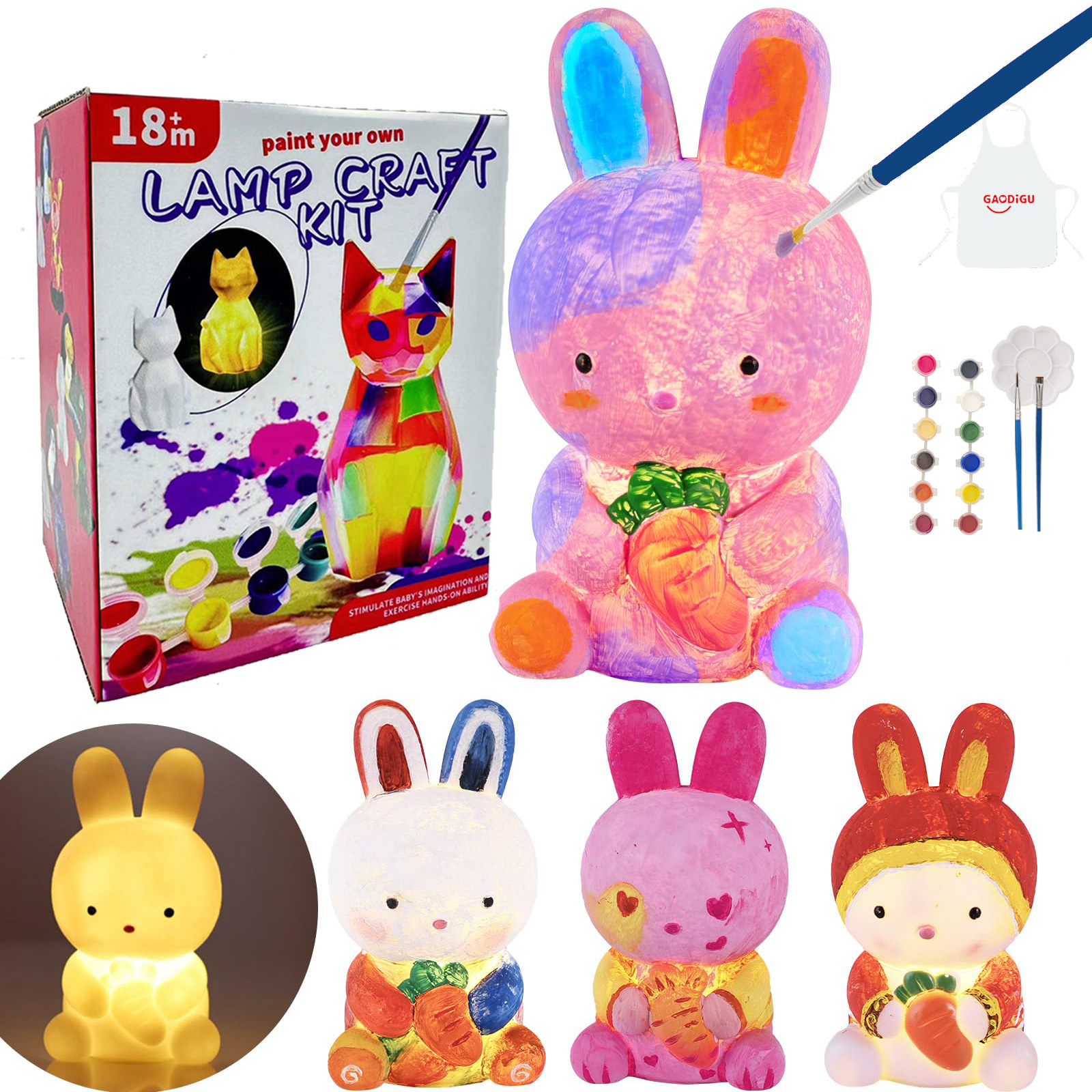 Unisex kinder DIY schilderij schilderij konijn nachtlampje verjaardagscadeau jongens en meisjes speelgoed handgemaakt kleur vulling spelen_voghion.com