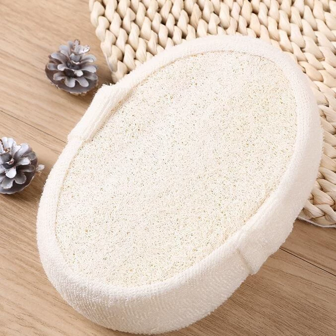Loofah Bath Sponge (Natural), Cotton‑Linen & Loofah, Multiple Sizes 8×8–12×12 cm