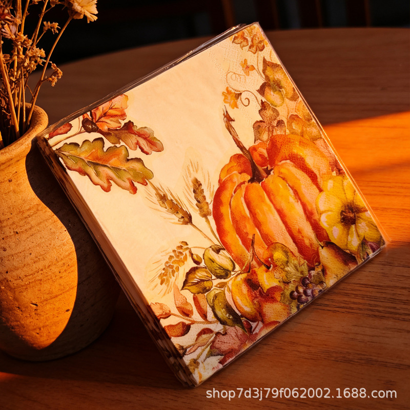 Printed Colored Napkins for Thanksgiving Parties and Birthdays, Specially Designed for Autumn, Printed Paper Napkins for Export, Made from Pure Wood Pulp Printed Colored Napkins for Thanksgiving Parties and Birthdays, Specially Designed for Autumn, Printed Paper Napkins for Export, Made from Pure Wood Pulp