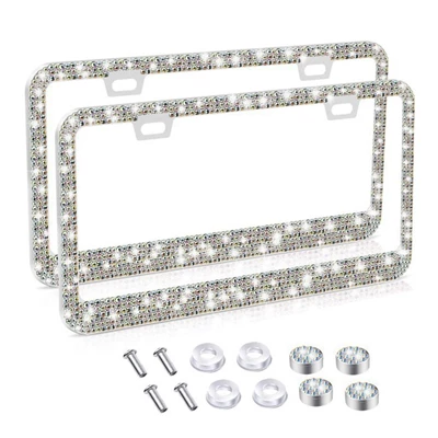 License plate holder/license plate holder Cross-Border Crystal Diamond License Plate Frame - ab-color-rhinestone-1-piece