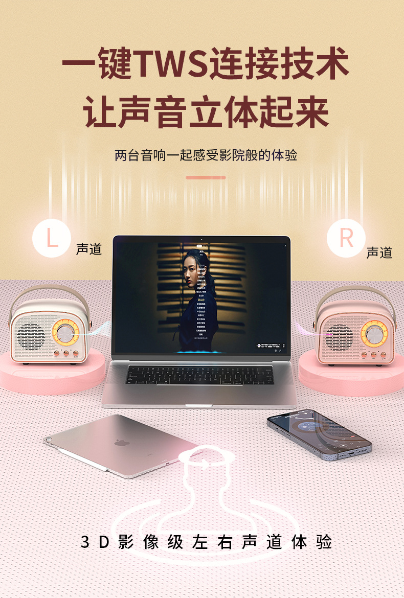 新款创意多功能复古无线蓝牙音箱户外便携低音炮桌面蓝牙音响礼品详情4