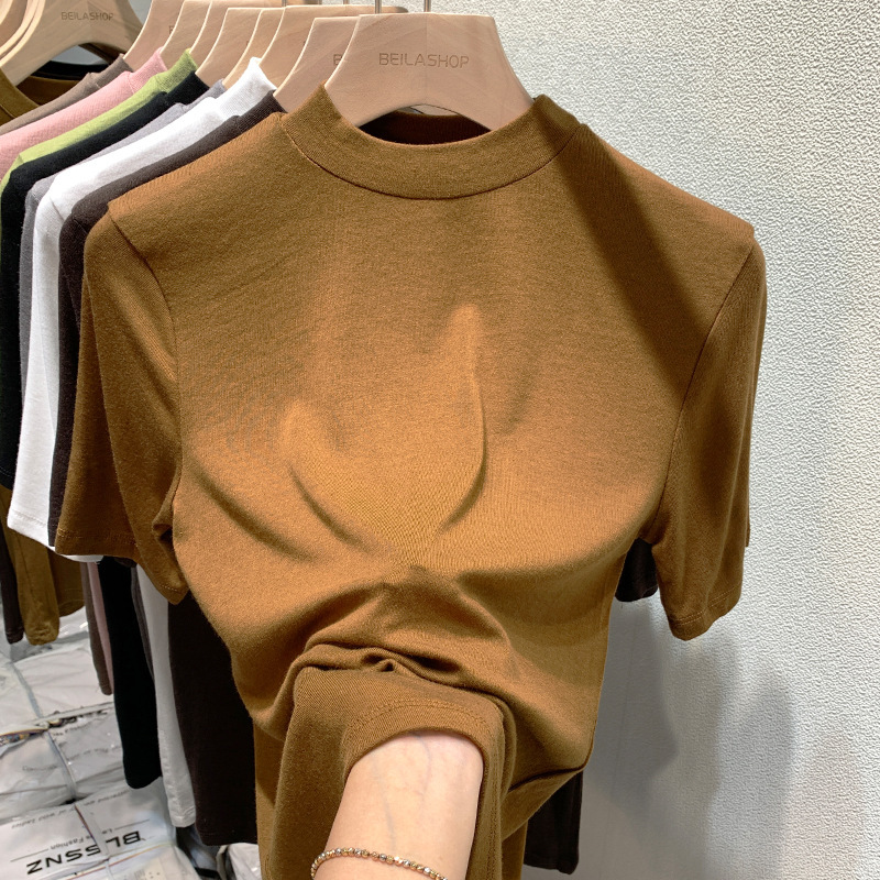 Half turtleneck bottoming shirt Women's inner wear spring 2023 new western style half sleeve T-shirt top short sleeve t-shirt women's fashion Half turtleneck bottoming shirt Women's inner wear spring 2023 new western style half sleeve T-shirt top short sleeve t-shirt women's fashion