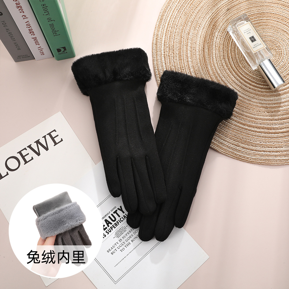 Guantes calientes Otoño e Invierno de las mujeres lindo estudiante montar al aire libre forrado de lana engrosada guantes de pantalla táctil a prueba de frío