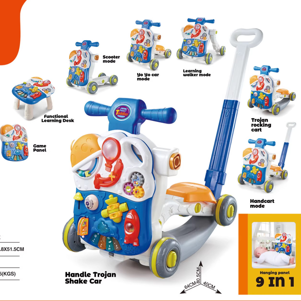 Transfronterizos multifuncional iluminación música bebé caminante carro deslizante caminante mesa de juego juguetes para niños