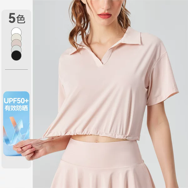 Cross-Border Original Yarn Sun Protection Clothing, Short Summer Jacket, Ice-Feel, Uv Protection, Quick-Drying, Sports Fitness Short-Sleeve, Adjustable