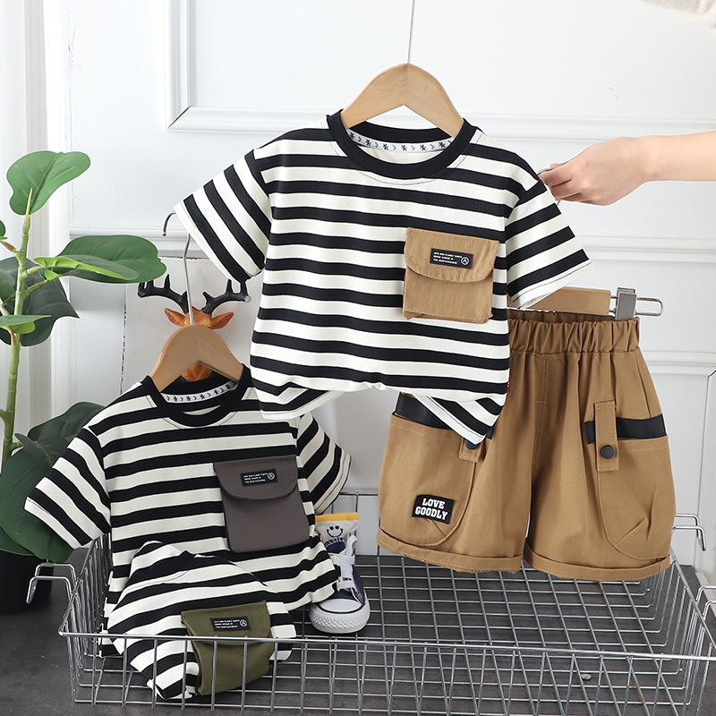 Boys Summer suit 2024 New Children's Summer Striped T-Shirt Shorts Two-piece Set Boys Short-sleeved Two-piece Set