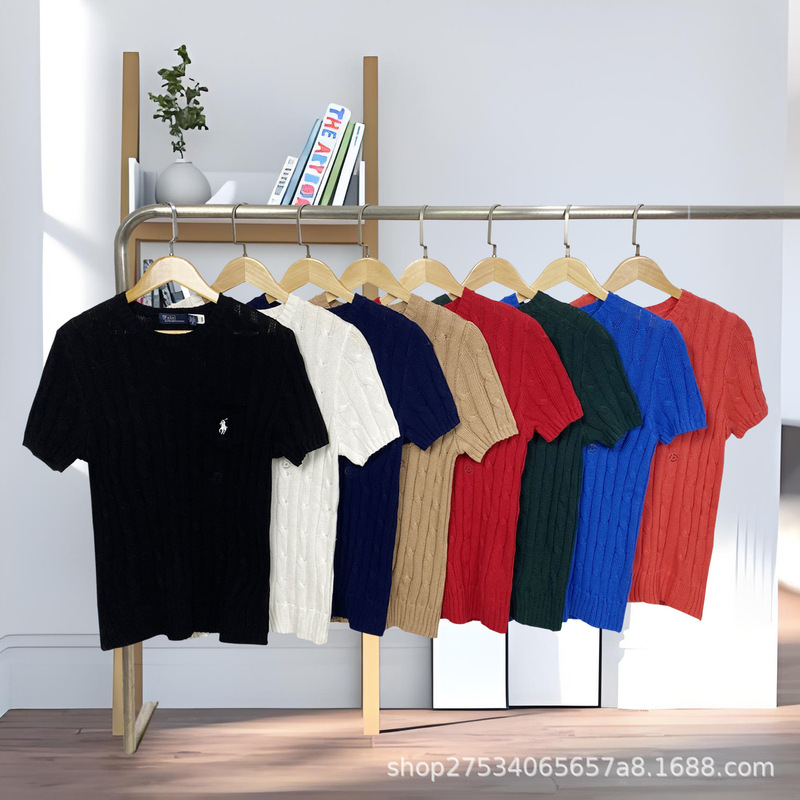 Ralph Lauren Solid Color Casual Short-Sleeve Sweater Polo Summer Women's Crew Neck Cable Knit Sweater Rl Cable Knit T-Shirt Ralph Lauren Solid Color Casual Short-Sleeve Sweater Polo Summer Women's Crew Neck Cable Knit Sweater Rl Cable Knit T-Shirt