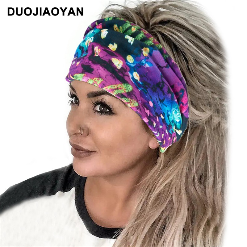 Otoño e Invierno nueva diadema de moda para mujer con estampado bohemio nudo ancho borde elástico pañuelo para la cabeza accesorios para el cabello_voghion.com