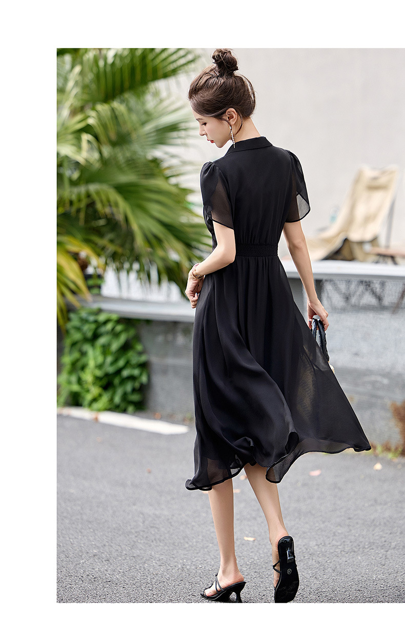 Đầm suông midi tay ngắn eo thắt dây che bụng cho nữ size lớn — màu đen, màu sắc chi tiết 26