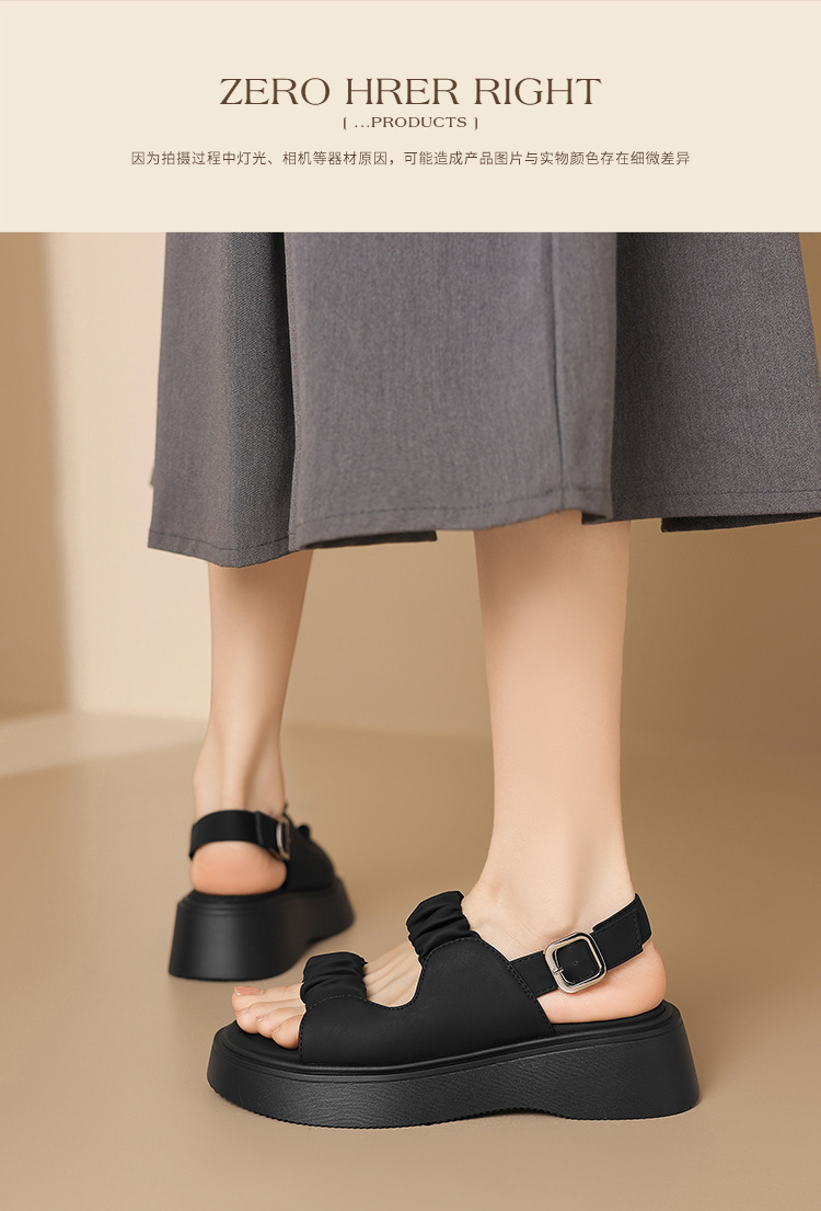 Sandal đế dày xếp ly nữ phong cách La Mã hở ngón đi biển — JF207P màu be chi tiết 18