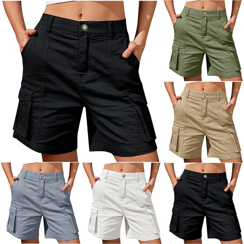 2025 Spring and Summer New European and American Style Independent Cross-Border Women's Casual Sports Multi-Pocket Cargo Shorts