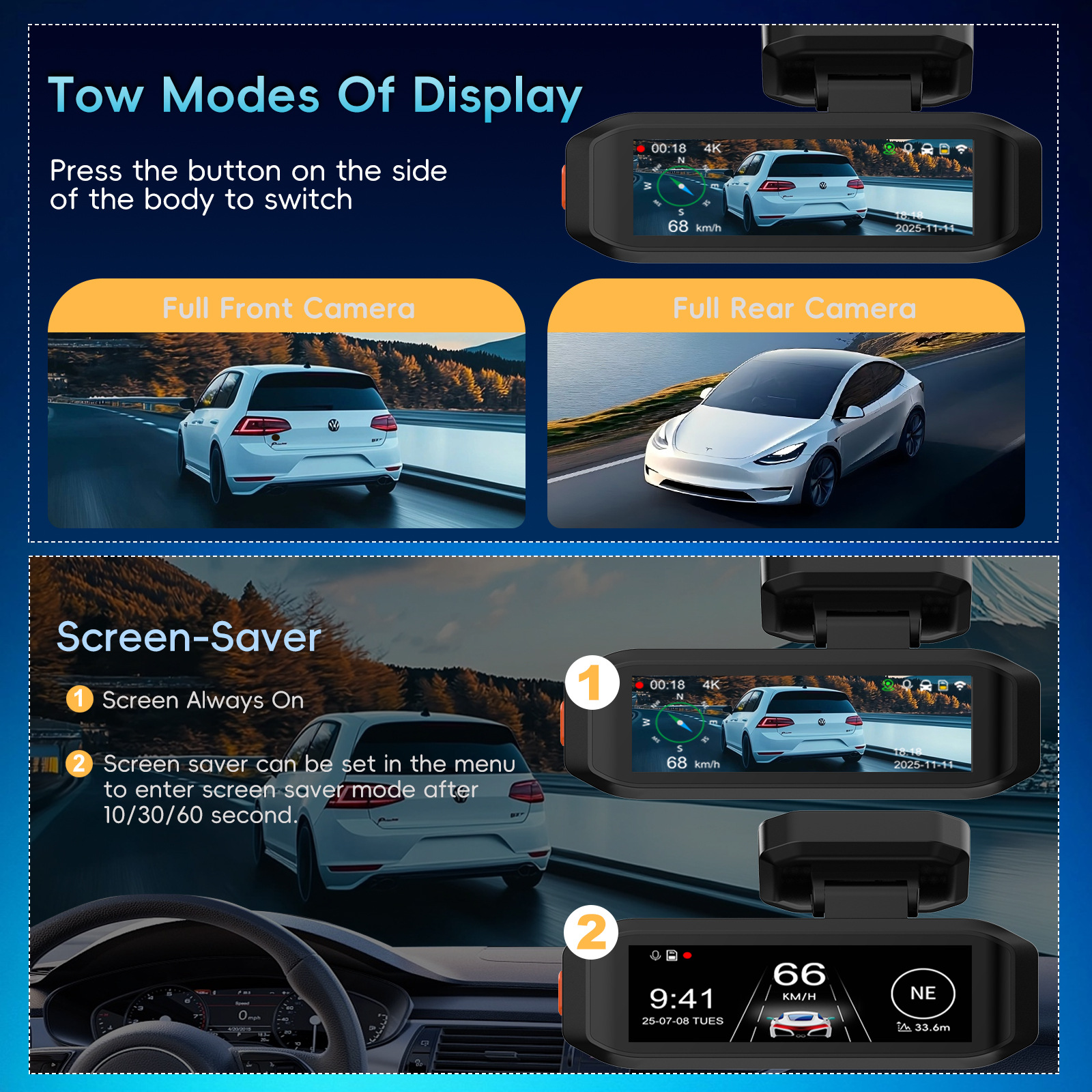 4K+Adas Dual Recording Front and Rear, High-Definition Night Vision, Supports Time-Lapse Recording, Gps Track Tracking, Driving Recorder