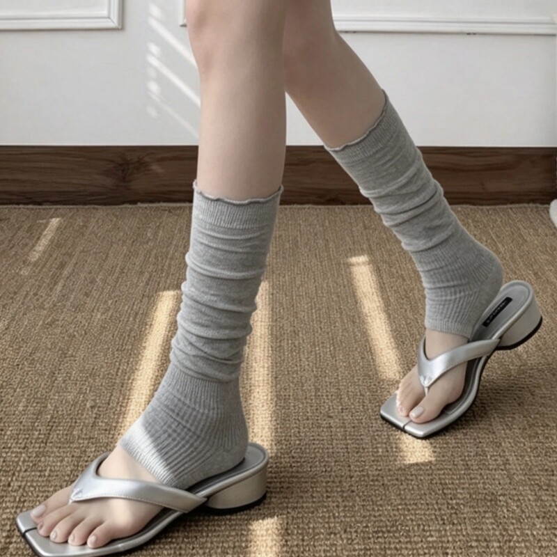 Summer Thin Sock Covers, Stacked Socks for Women, Miu Style Footless Leg Warmers, Ballet-Style Gray Calf Socks, Slimming Effect, Suitable for Pairing with Slippers