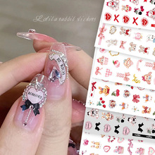 新款蝴蝶结贴纸美甲贴网红洛丽塔兔兔可爱卡通小兔粉色领结指甲贴