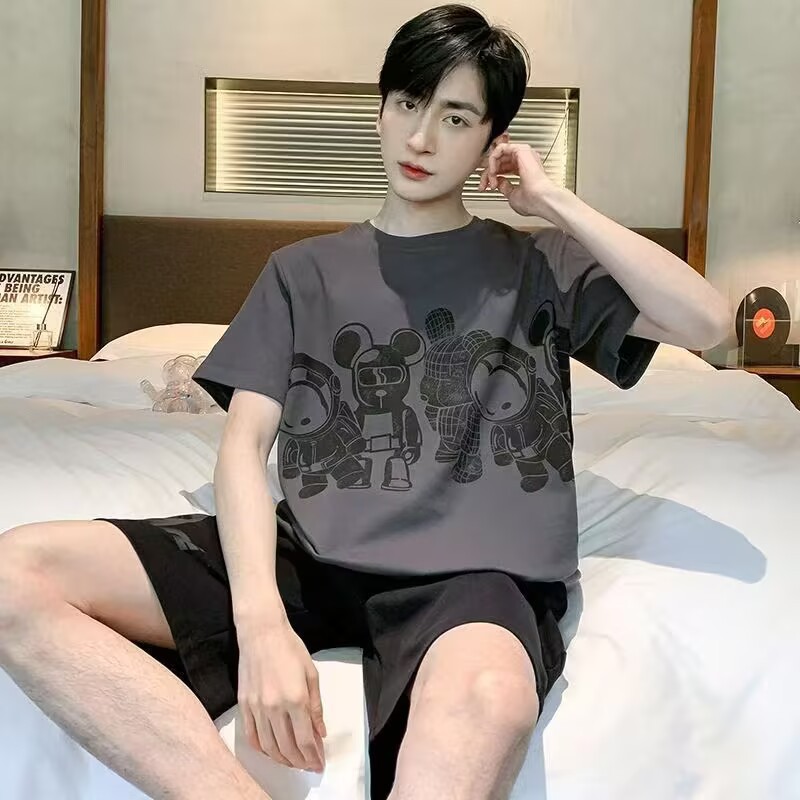 2026 comercio exterior transfronterizo verano estilo coreano de dibujos animados hombre simple relajado ocio de manga corta traje de ropa para el hogar se puede usar fuera