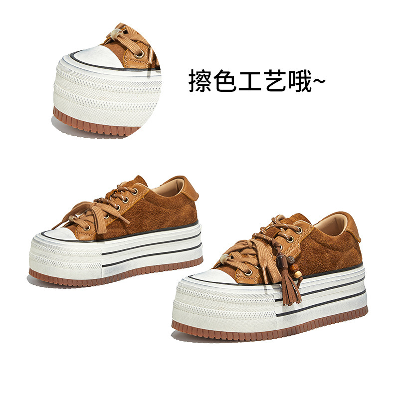 头层牛皮擦色小白鞋女2025秋季新款厚底增高板鞋休闲鞋子百搭女鞋|undefined