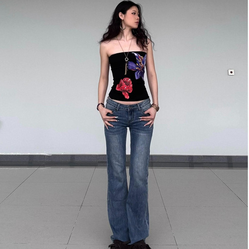 Flower-looking sexy top printed summer tube top hot girl female elastic American all-matching retro design