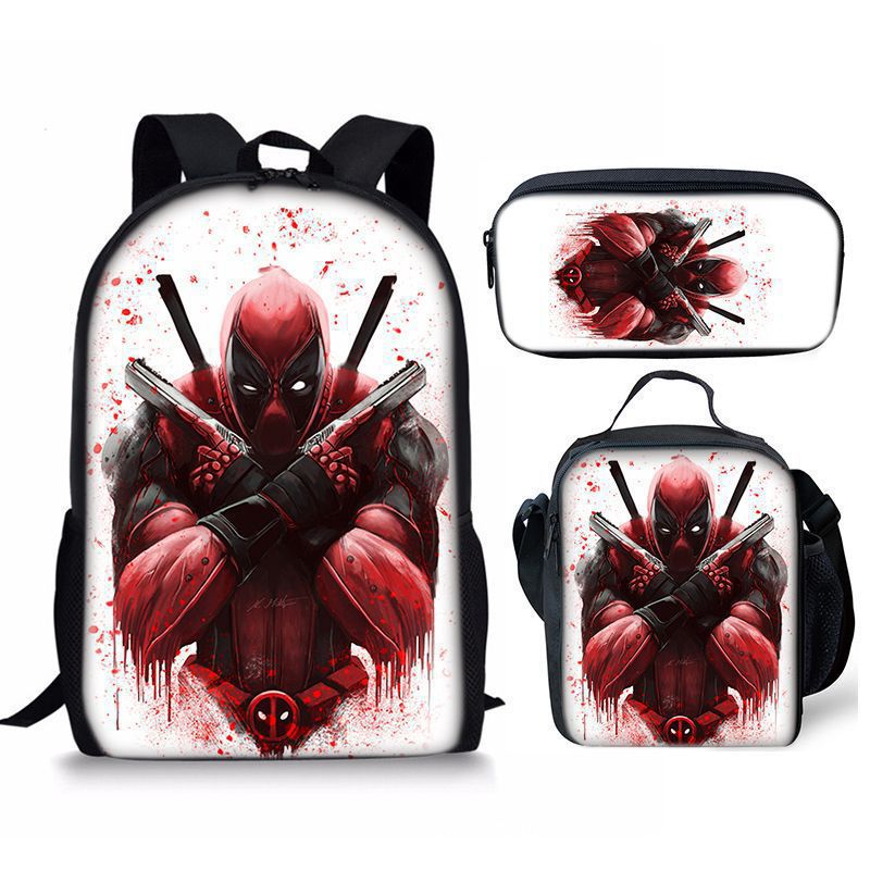 Nuevo deadpool Deadpool paquete de comida de tres piezas bolsa de lápices estudiante mochila de bebé Amazon lindo todo fósforo portátil