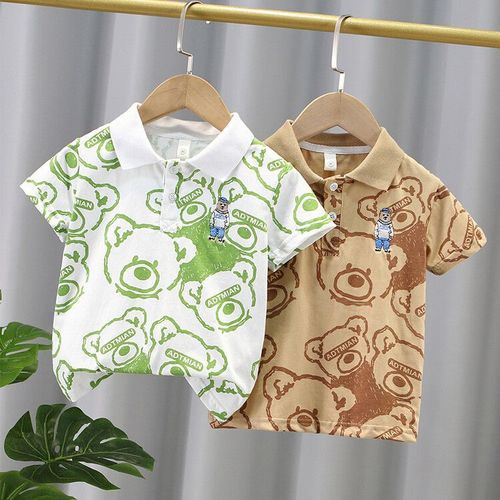 T070-Piece printed embroidered bear POLO shirt, versatile outer wear, summer style, loose collar, trendy ins