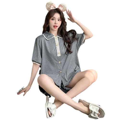 Live new summer imitation cotton doll collar pajamas women's short-sleeved shorts loose casual sweet home wear set