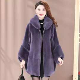 妈妈款中长款大码仿水貂洋气阔太太中老年女秋冬加厚外套仿皮草