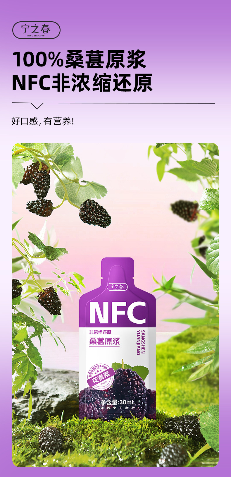 Mulberry Puree NFC Fresh Mulberry Juice 2.7L Gift Box Zero Additive Sang Shen Yuan Jiang specifications