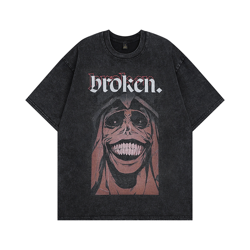 TKPA暗黑個性惡搞骷髏做舊半袖T恤美式高街vintage復古潮牌短袖t