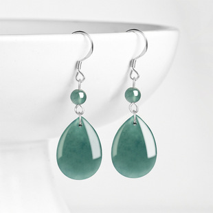 Natural A goods jade blue water drop earrings S925 silver ice jade stone fashion women's earrings earrings simple