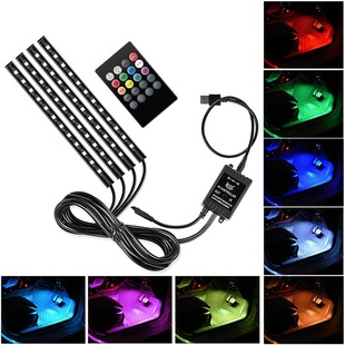 Car atmosphere light USB car interior led Music light bar car 48LED colorful voice control atmosphere light foot light