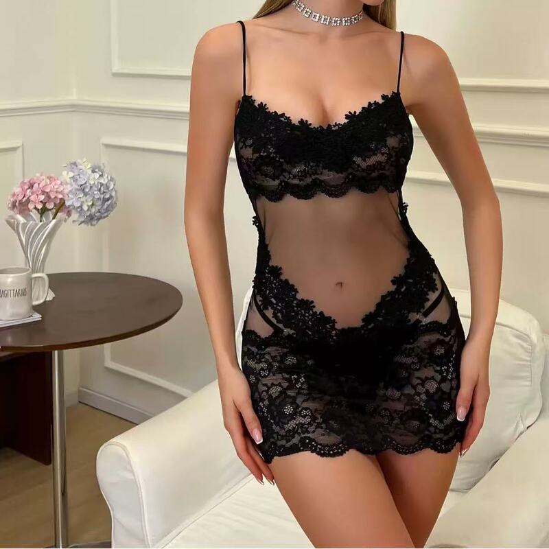 High-End Luxury Pure Desire Camisole Sexy and Sensual Personality Plus-Size See-Through Lace Mesh Nightgown Set High-End Luxury Pure Desire Camisole Sexy and Sensual Personality Plus-Size See-Through Lace Mesh Nightgown Set