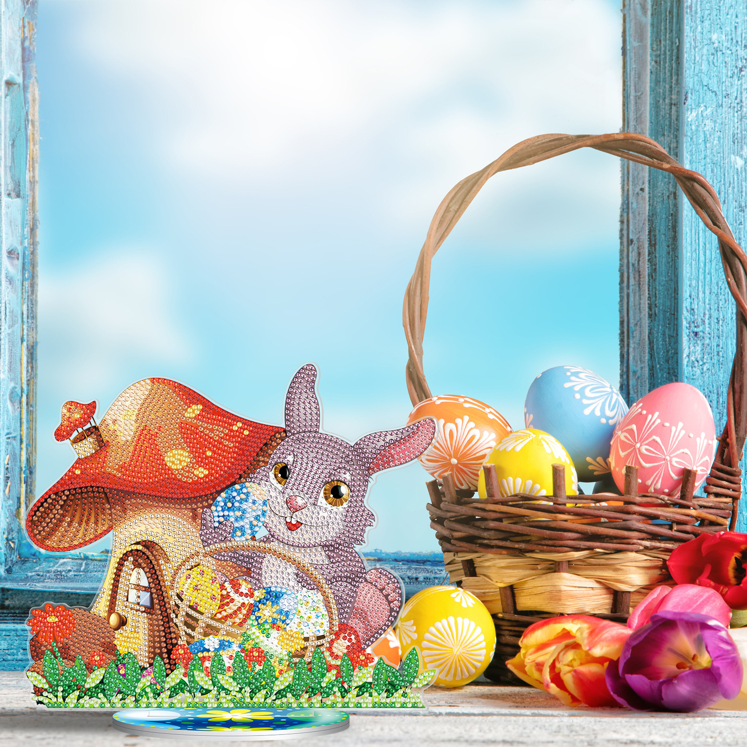 Diamante alrededor de la pintura de Pascua nuevo DIY adornos de tarjetas de taladro 5D huevo de conejo adornos decorativos