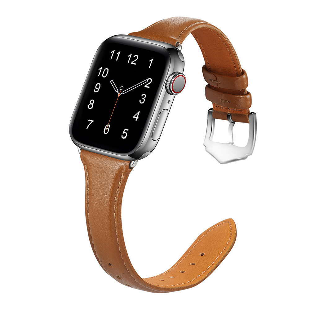 Adecuado para Apple Watch Apple correa de cuero iwatch Apple pequeña cintura gota de agua hebilla correa de cuero real
