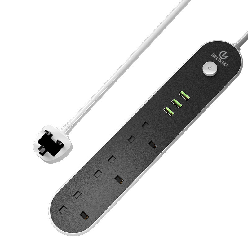 跨境专供插座英标孔英式多功能插线板接线板3插孔USB电源排插插板