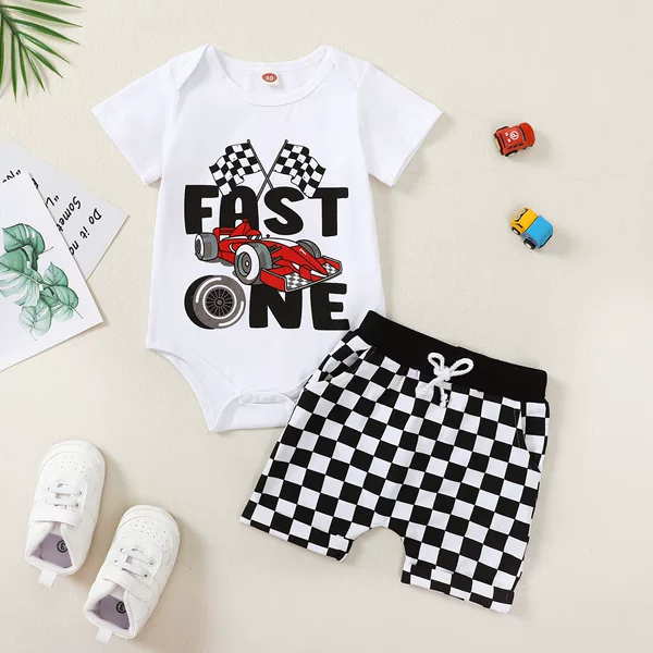 Baby Boy Breathable Short-Sleeved Hoodie Short Pants Two-Piece Set 1-Year-Old Boy Racing Birthday Hoodie Shorts Suit