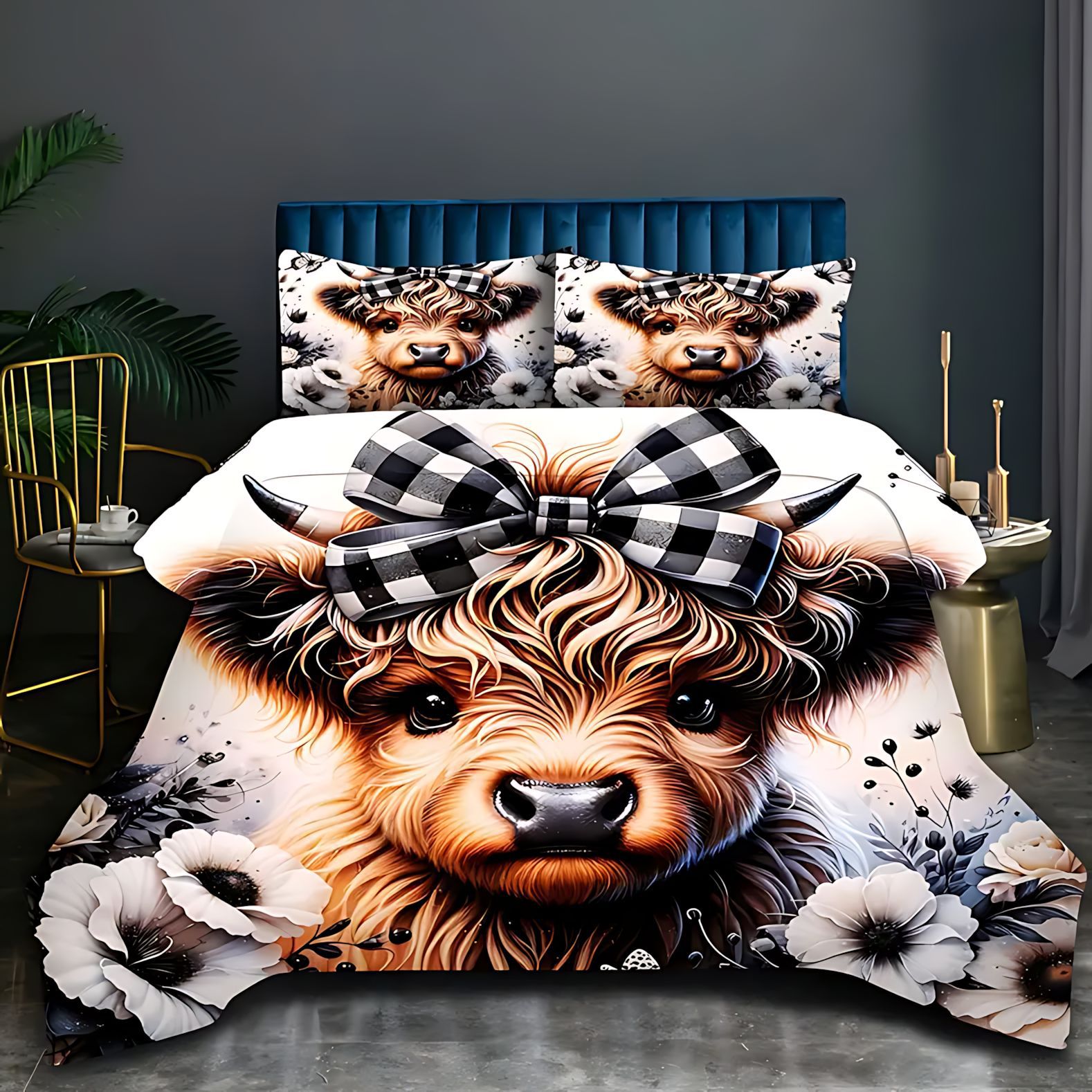 TUME / JIT comercio exterior transfronterizo estilo pastoral animal ganado serie de impresión digital 3D colcha colchón conjunto de almohada