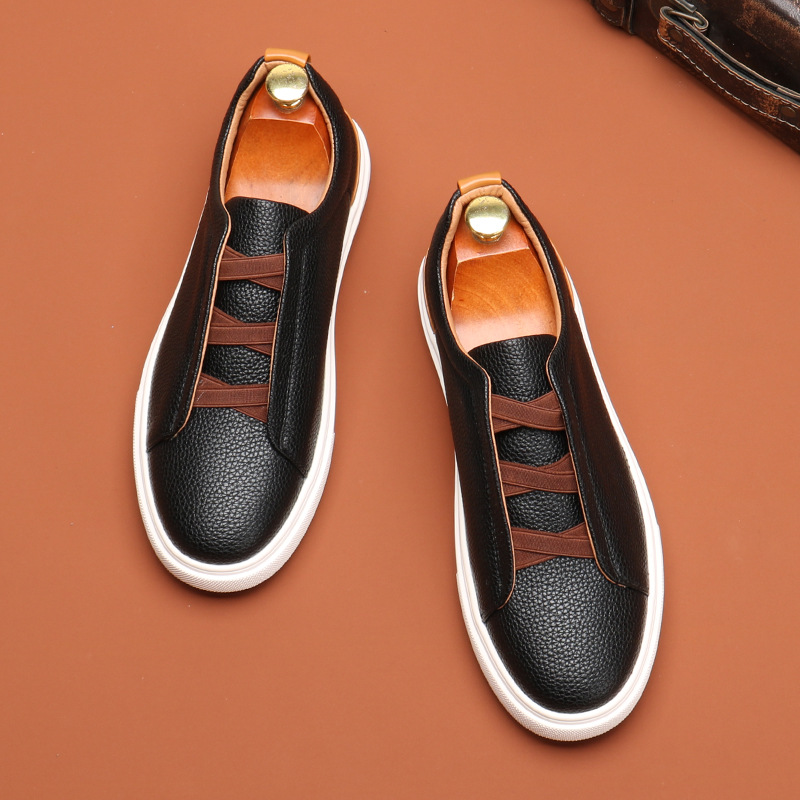 Round head men's board shoes British fashion trend casual sports shoes a slip-on_voghion.com