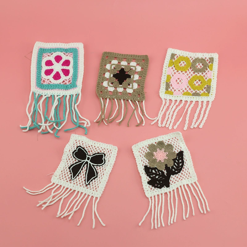 10cm полотенце вышитая ручной крючок для одежды карманы кисточки квадратные кусочки сумки для одежды декоративные цветочные ткани наклейки
