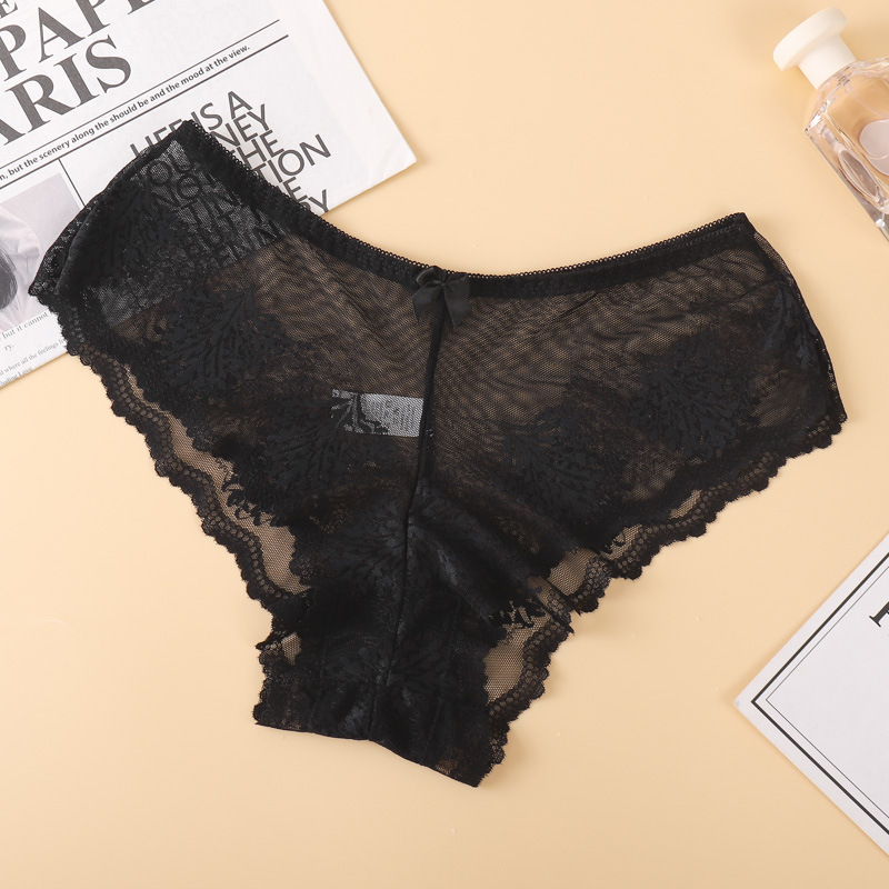 Calzoncillos transpirables finos de verano transfronterizos para niñas bragas de encaje sexy huecas de cintura baja bragas de color sólido al por mayor
