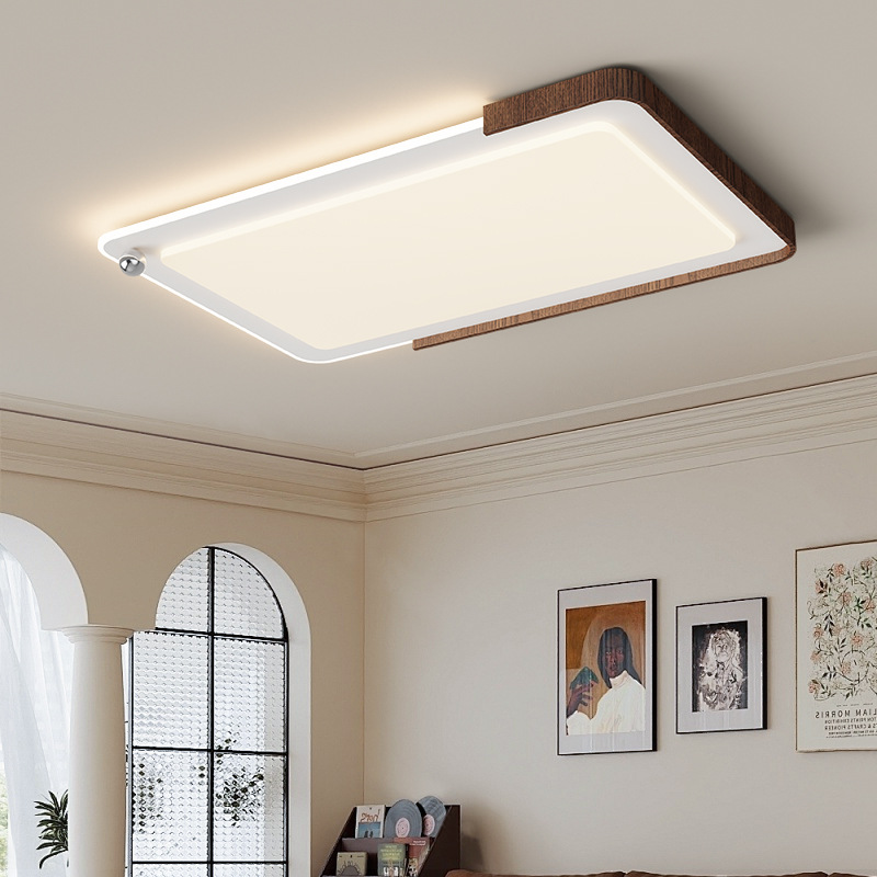 Lámpara de sala de estar Retro Wabi-Jifeng Color de nogal Lámpara de techo de sala Lámpara de Zhongshan de estilo crema antigua de espectro completo