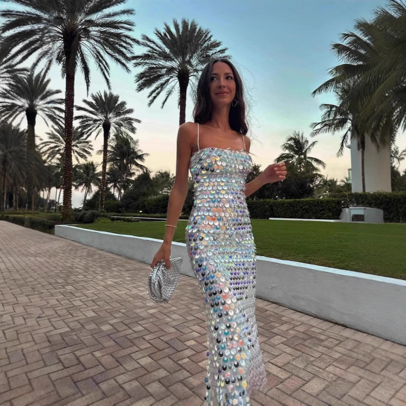 Sexy Dress with Sequins, Luxurious Long Dress with Straps, High-End Party Dress, High-Waisted Sequin Long Dress, Sleeveless Sexy Dress with Sequins, Luxurious Long Dress with Straps, High-End Party Dress, High-Waisted Sequin Long Dress, Sleeveless